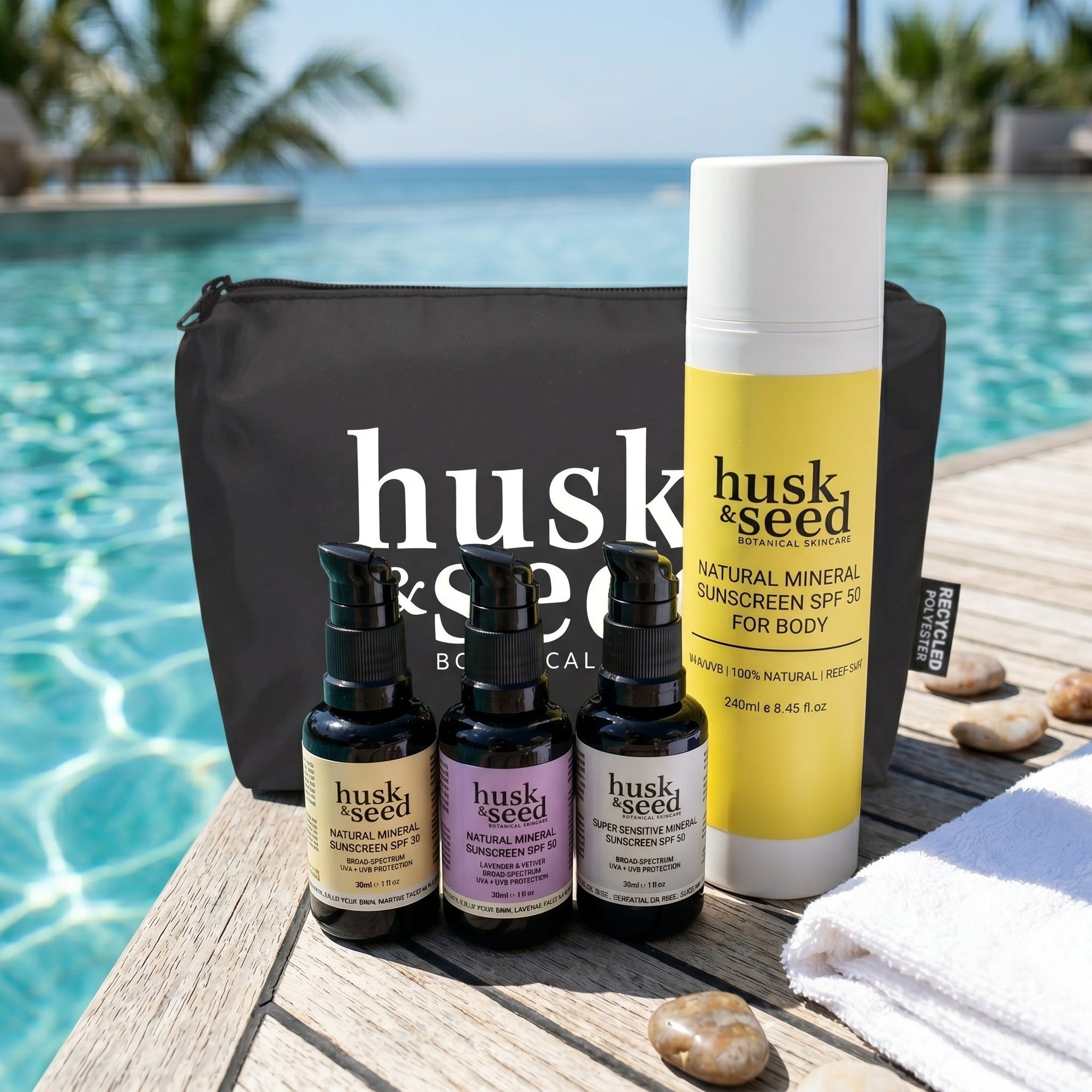 Sunscreen Face & Body + The Botanical Sun Pouch - Husk & Seed